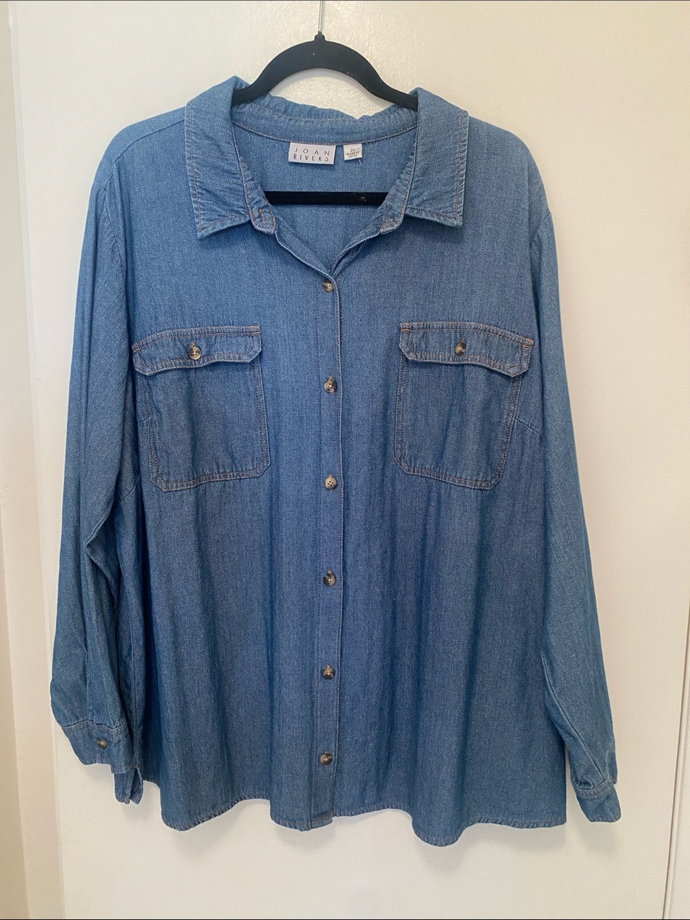 Joan Rivers Blue Denim Button-Down Shirt 100% Cotton. 2X